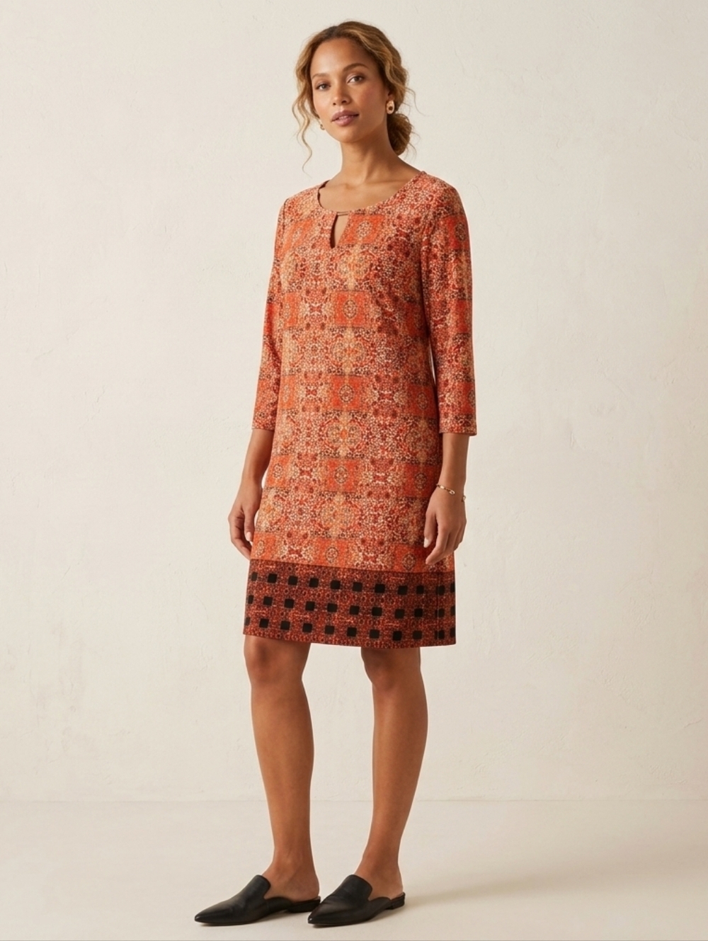 Tacera Coral and Black Printed Dress